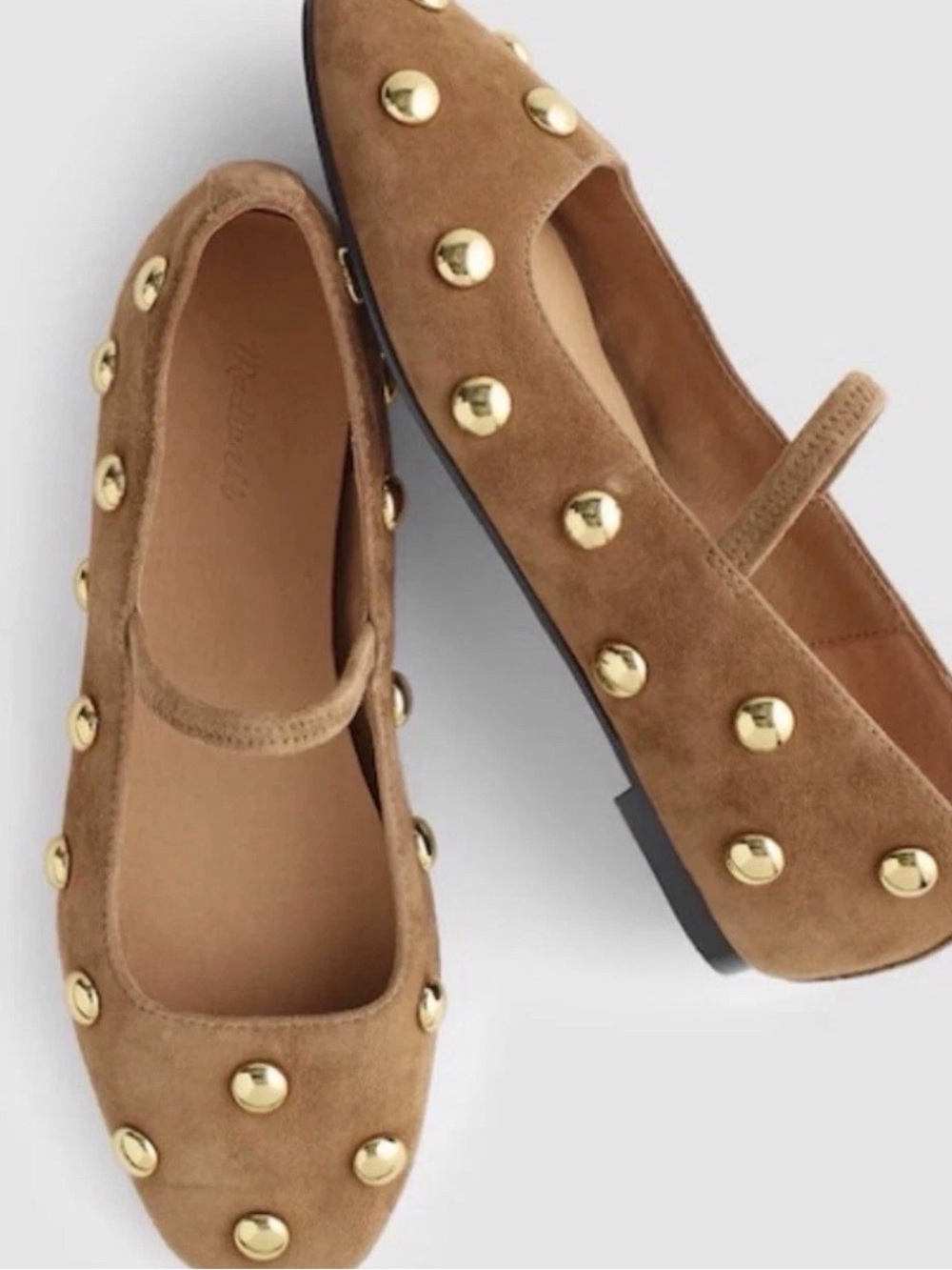 Madewell The Greta Ballet Flat in Leather Suede With Dome Studs Size 12 NX043